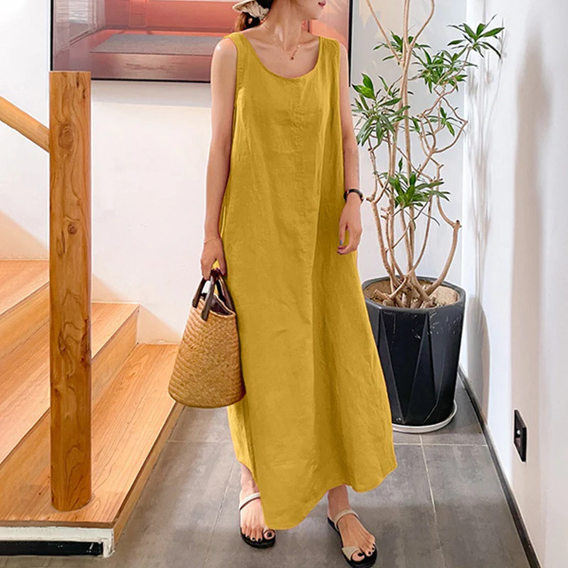 Sling Cotton Linen Sleeveless Dress - Image 3