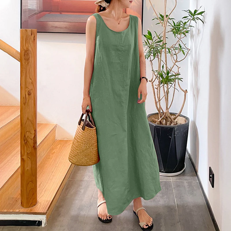 Sling Cotton Linen Sleeveless Dress - Image 4
