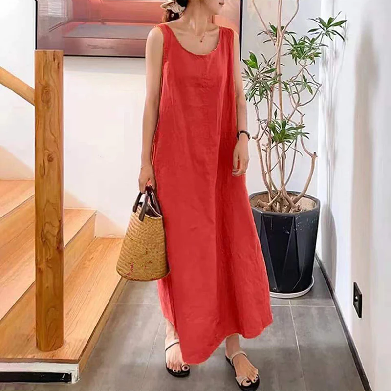 Sling Cotton Linen Sleeveless Dress - Image 5