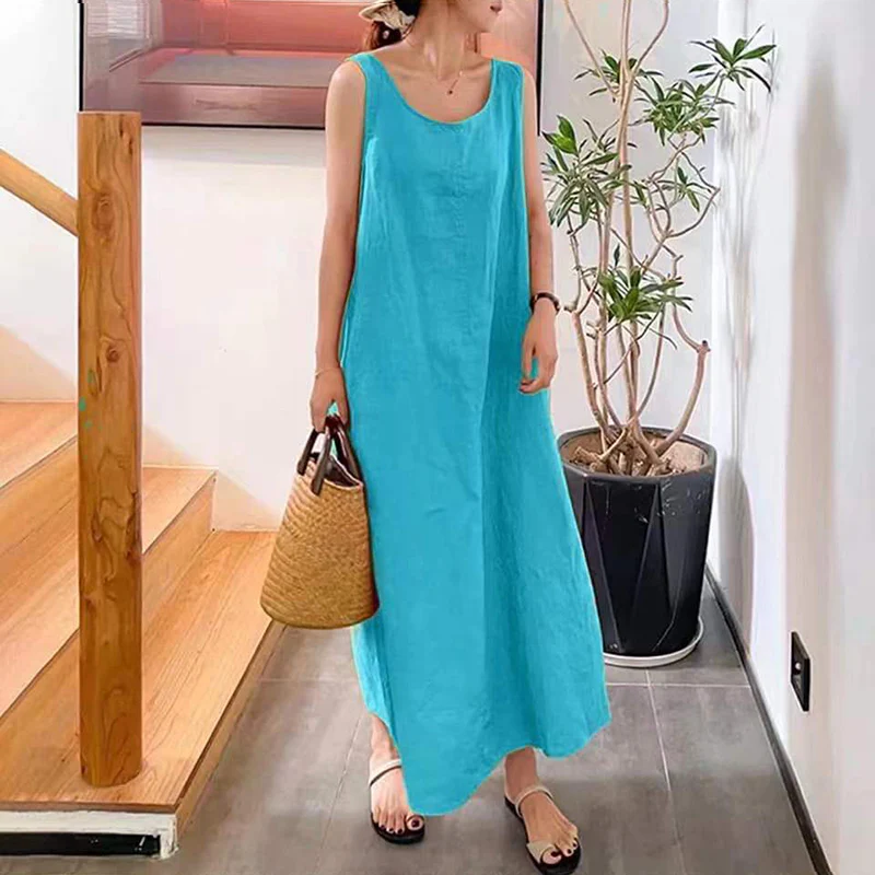 Sling Cotton Linen Sleeveless Dress - Image 6