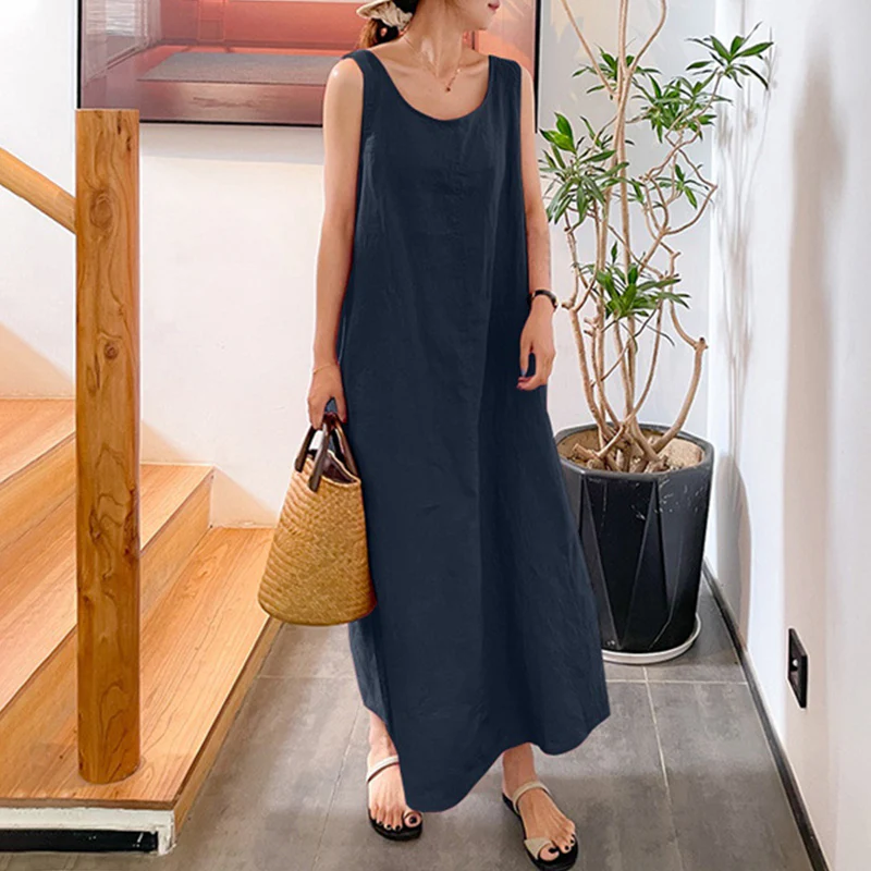 Sling Cotton Linen Sleeveless Dress - Image 7