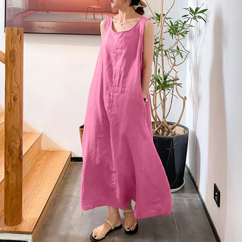 Sling Cotton Linen Sleeveless Dress - Image 8