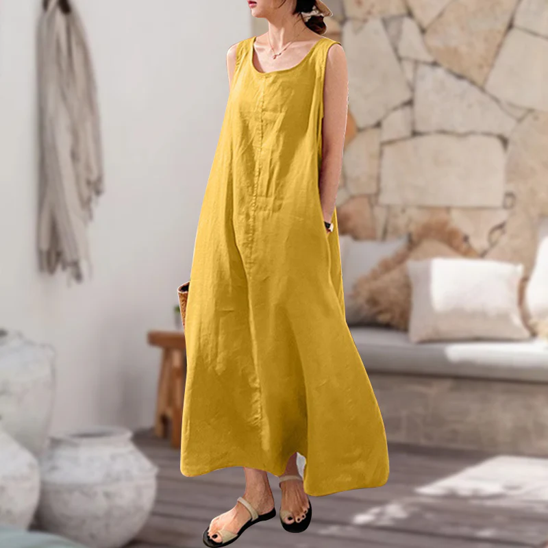 Sling Cotton Linen Sleeveless Dress - Image 9
