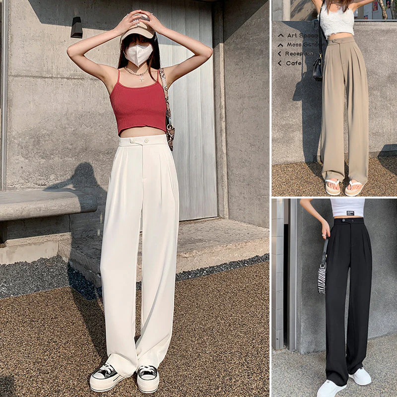 Solid Color Casual Wide Leg Pants - Image 2