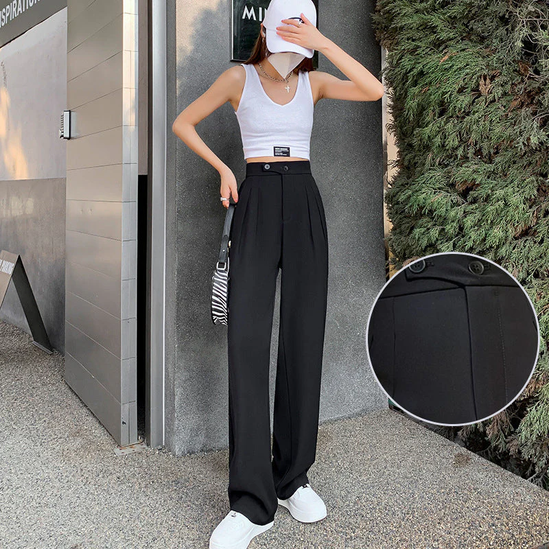 Solid Color Casual Wide Leg Pants - Image 3