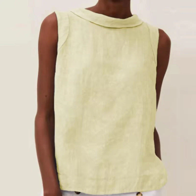 Solid Color Cotton And Linen T-Shirt - Image 10
