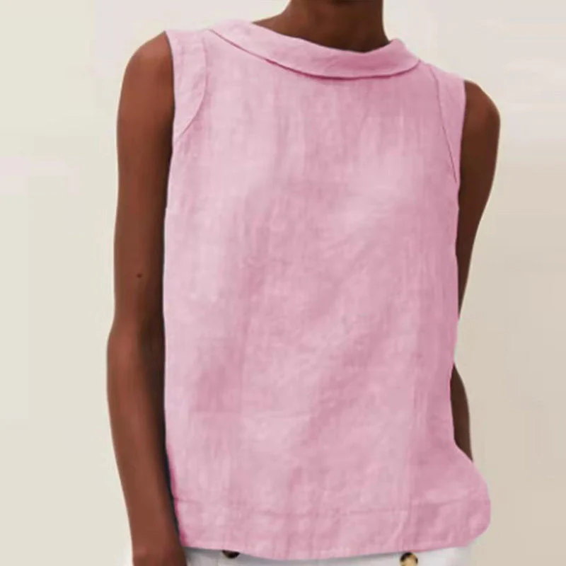 Solid Color Cotton And Linen T-Shirt - Image 11