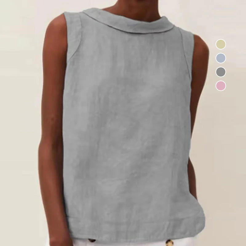 Solid Color Cotton And Linen T-Shirt - Image 2