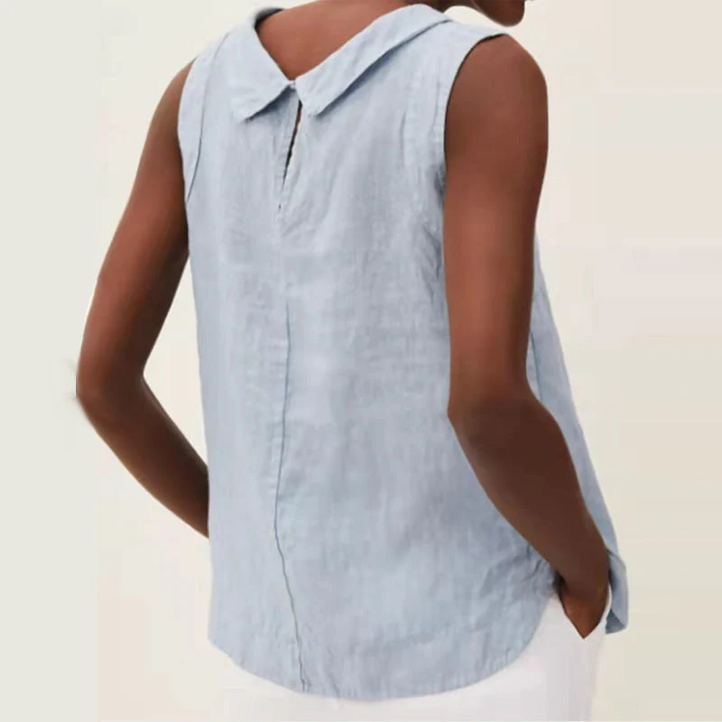 Solid Color Cotton And Linen T-Shirt - Image 3