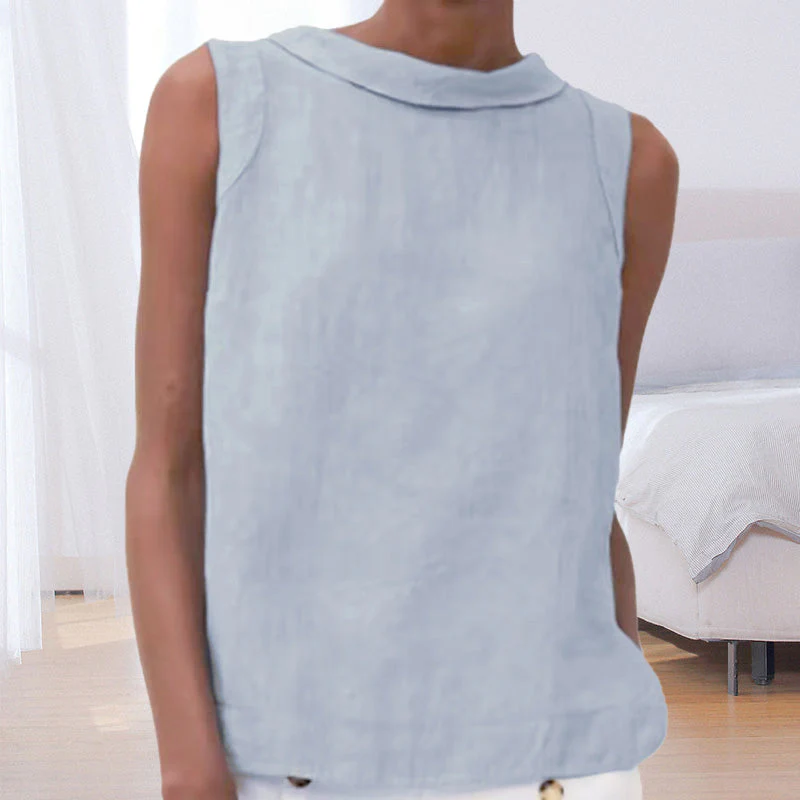 Solid Color Cotton And Linen T-Shirt - Image 4