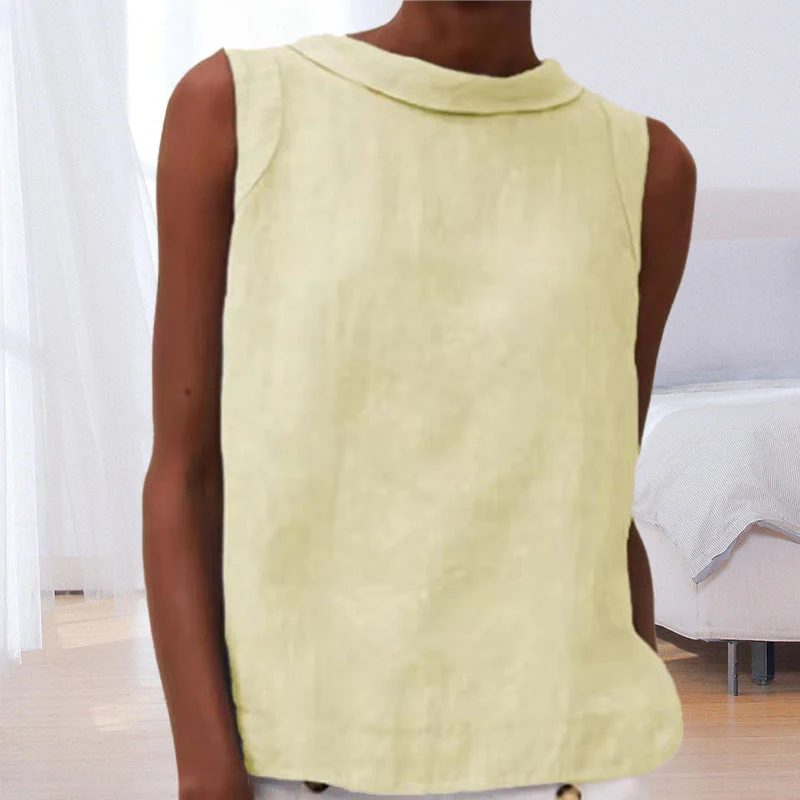 Solid Color Cotton And Linen T-Shirt - Image 5