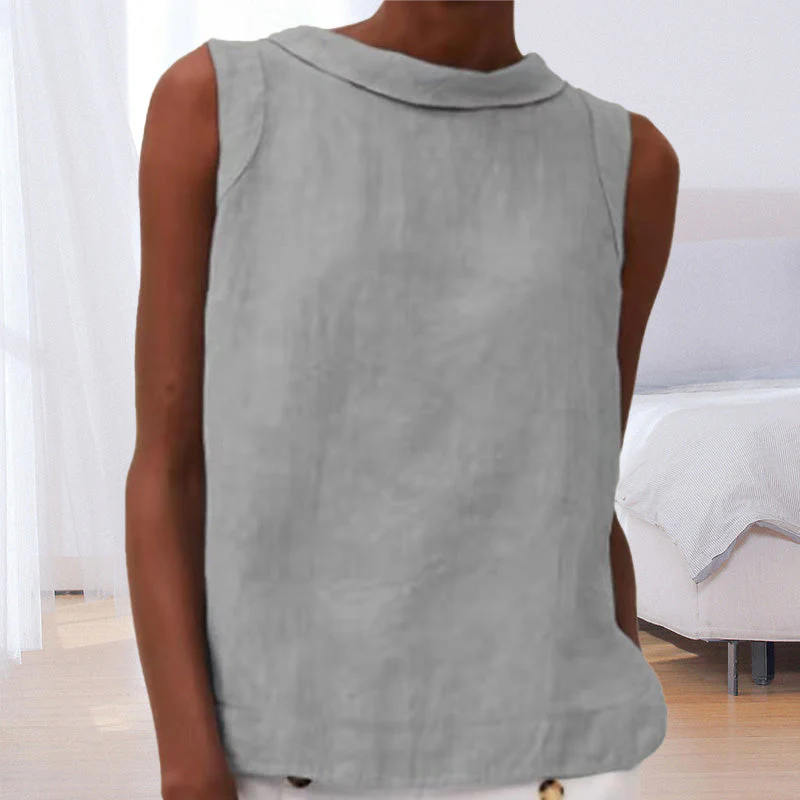 Solid Color Cotton And Linen T-Shirt - Image 6