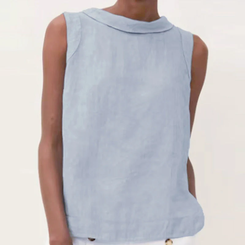 Solid Color Cotton And Linen T-Shirt - Image 8