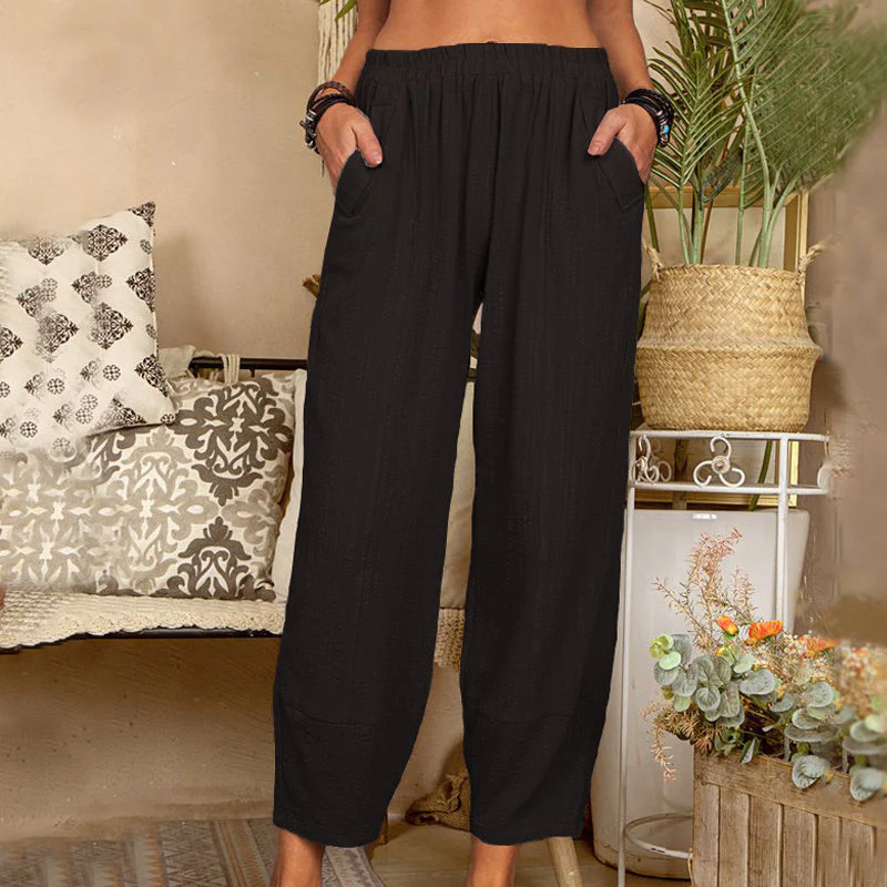 Solid Color Cotton Linen Casual Pants - Image 14