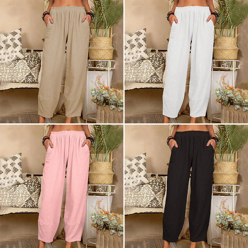 Solid Color Cotton Linen Casual Pants - Image 4