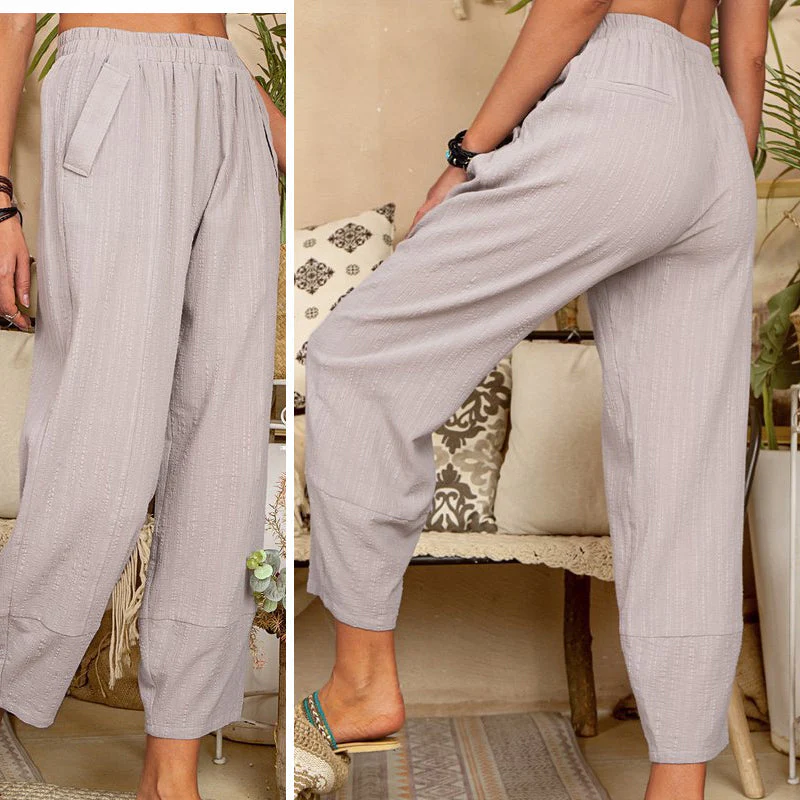 Solid Color Cotton Linen Casual Pants - Image 5