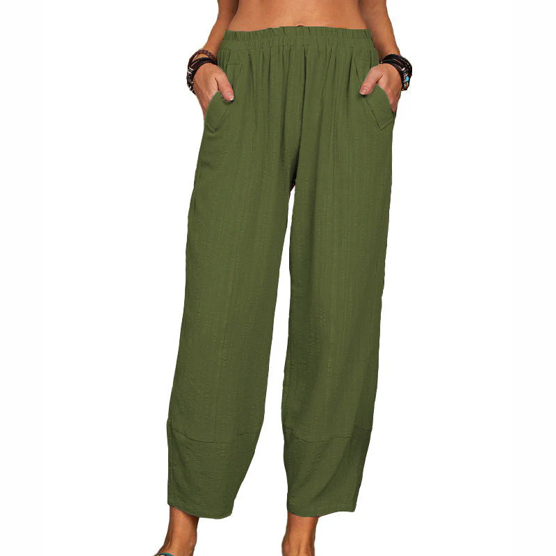 Solid Color Cotton Linen Casual Pants - Image 6