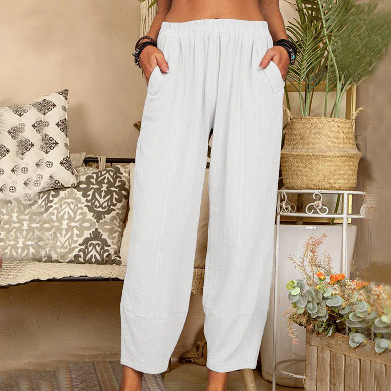 Solid Color Cotton Linen Casual Pants - Image 8