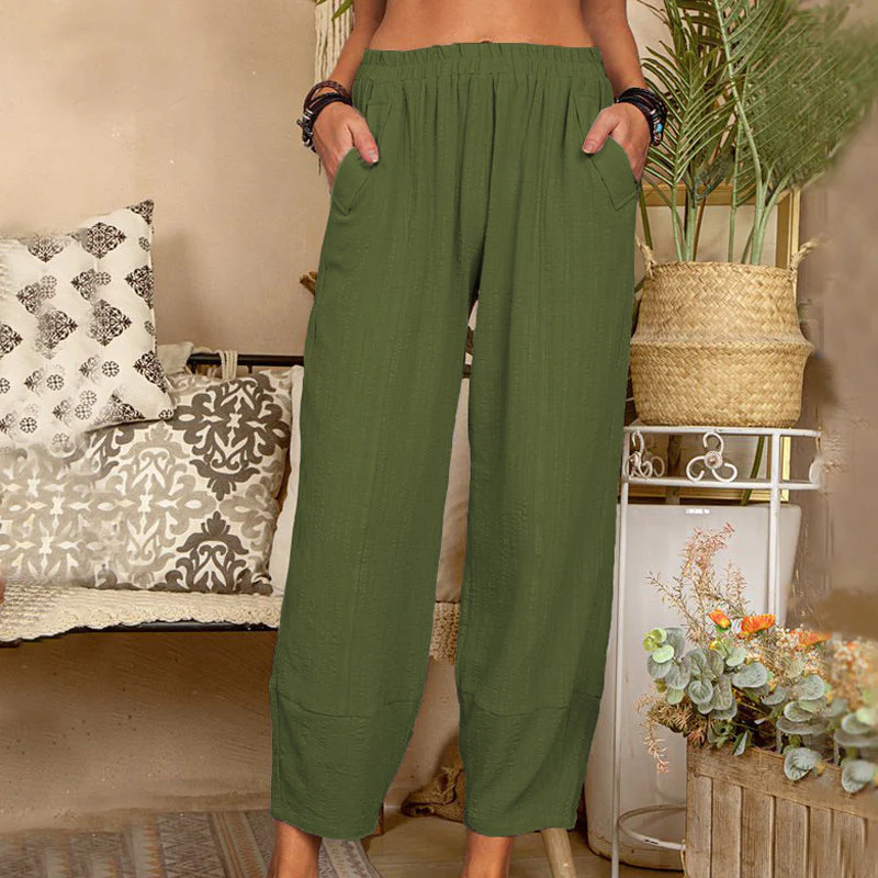 Solid Color Cotton Linen Casual Pants - Image 9