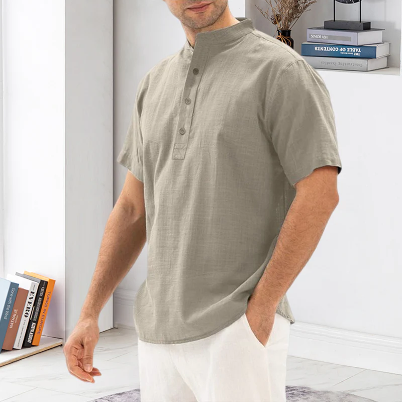 Solid Color Stand Collar Pullover Shirt - Image 2