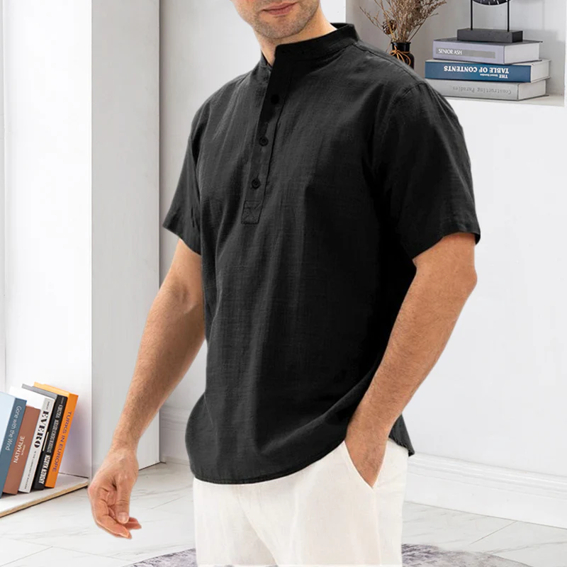 Solid Color Stand Collar Pullover Shirt - Image 3