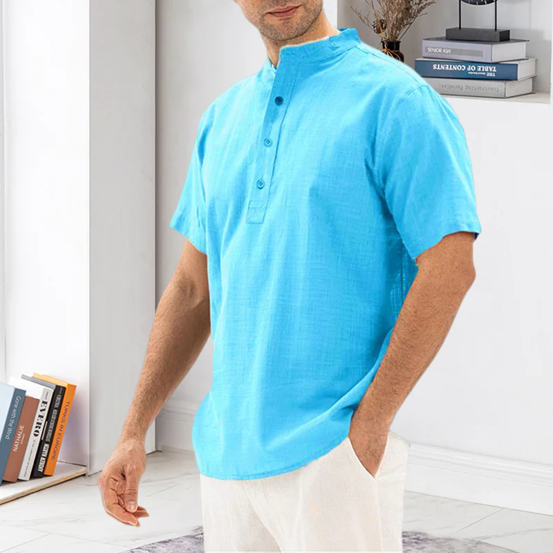 Solid Color Stand Collar Pullover Shirt - Image 4