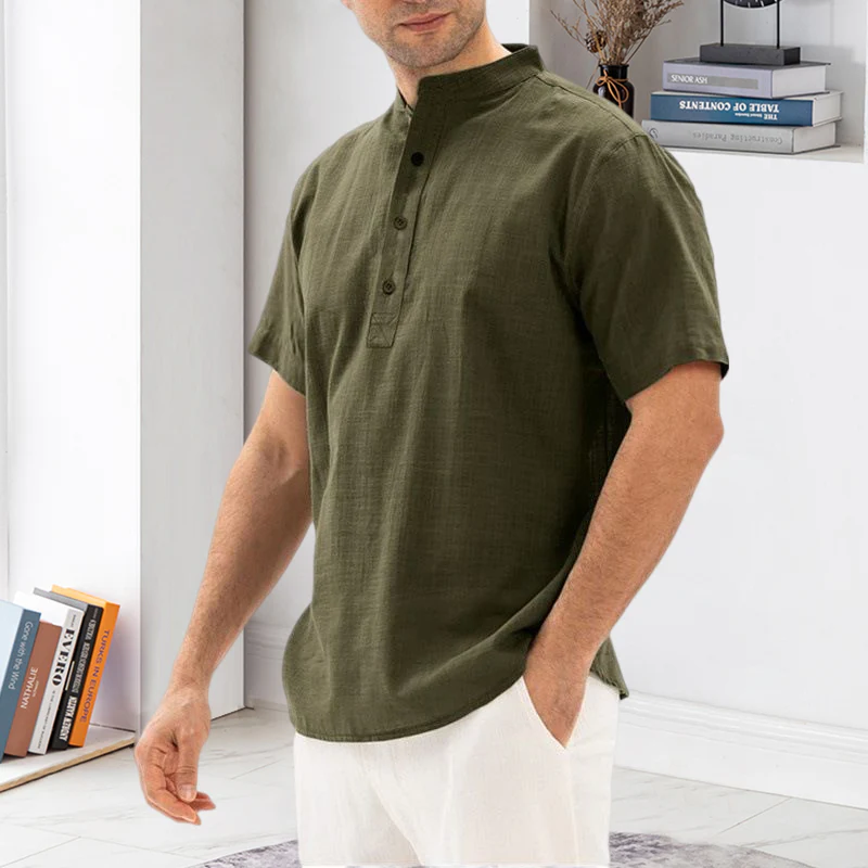 Solid Color Stand Collar Pullover Shirt - Image 5