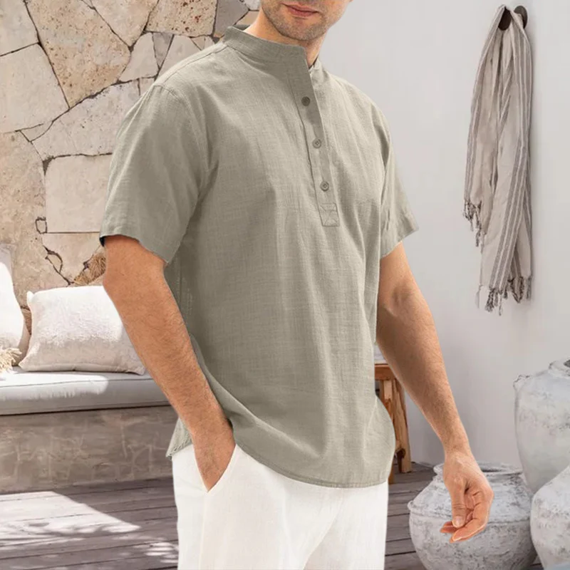 Solid Color Stand Collar Pullover Shirt - Image 7