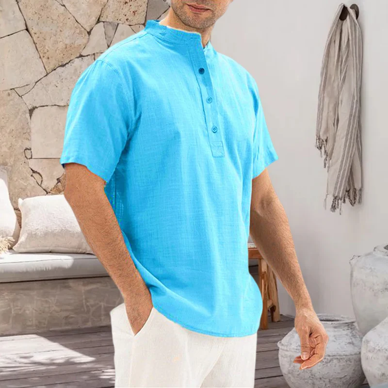 Solid Color Stand Collar Pullover Shirt - Image 8