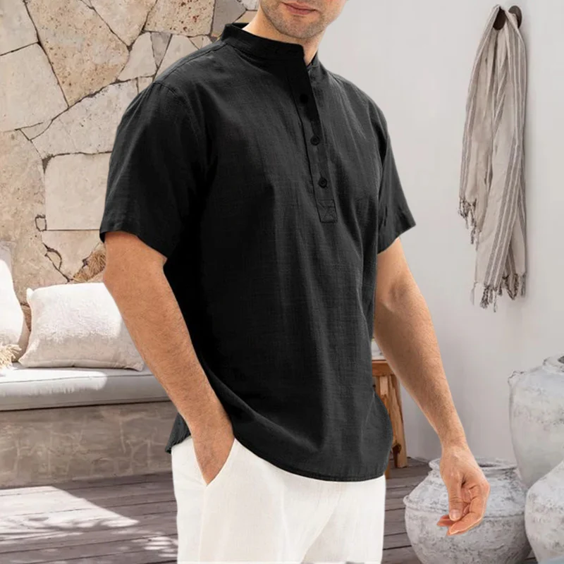Solid Color Stand Collar Pullover Shirt - Image 9
