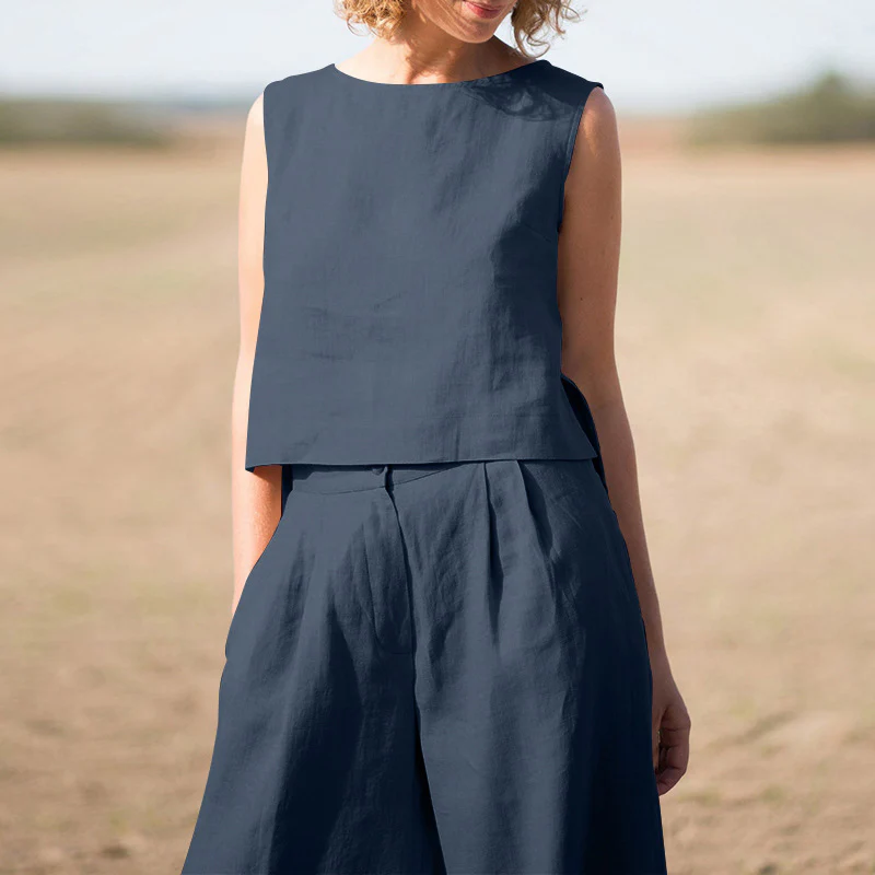 Solid Cotton Linen Casual Sleeveless Loose Suit - Image 11