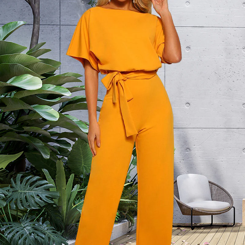 Solid High Waist Jumpsuit With Belt - Image 2
