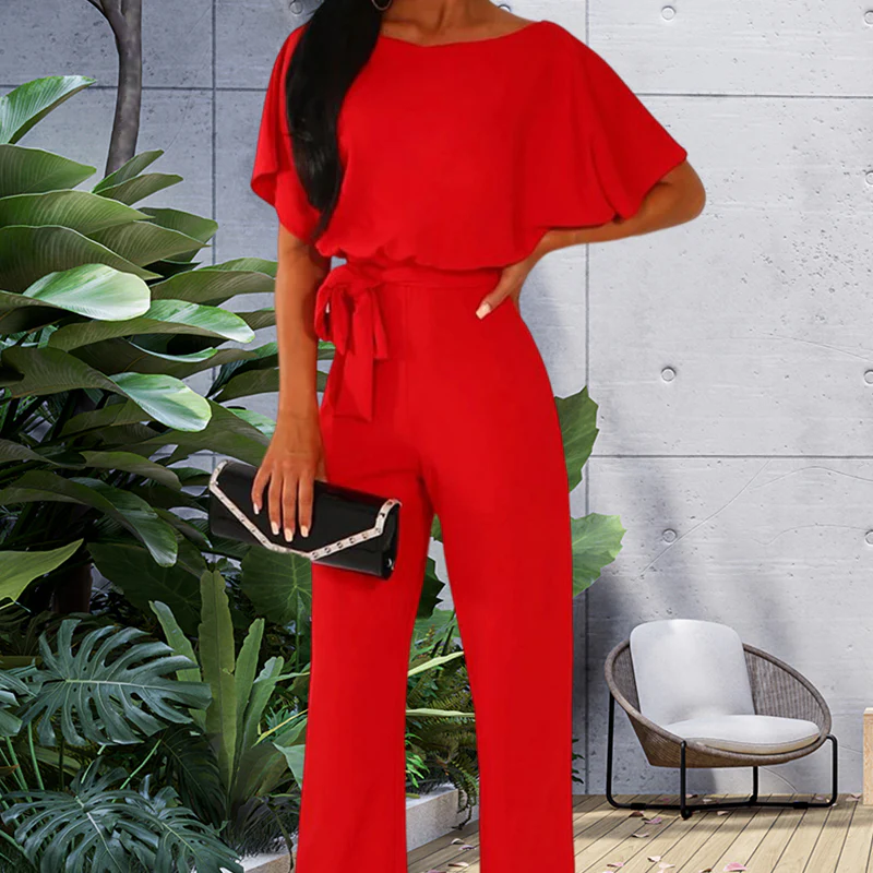 Solid High Waist Jumpsuit With Belt - Image 3