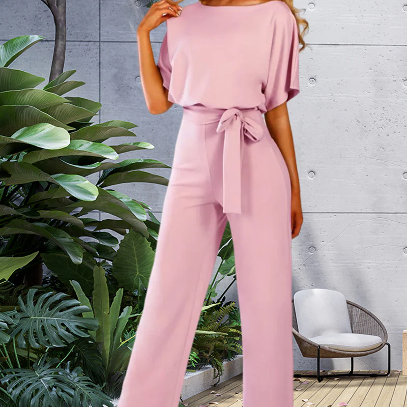 Solid High Waist Jumpsuit With Belt - Image 5