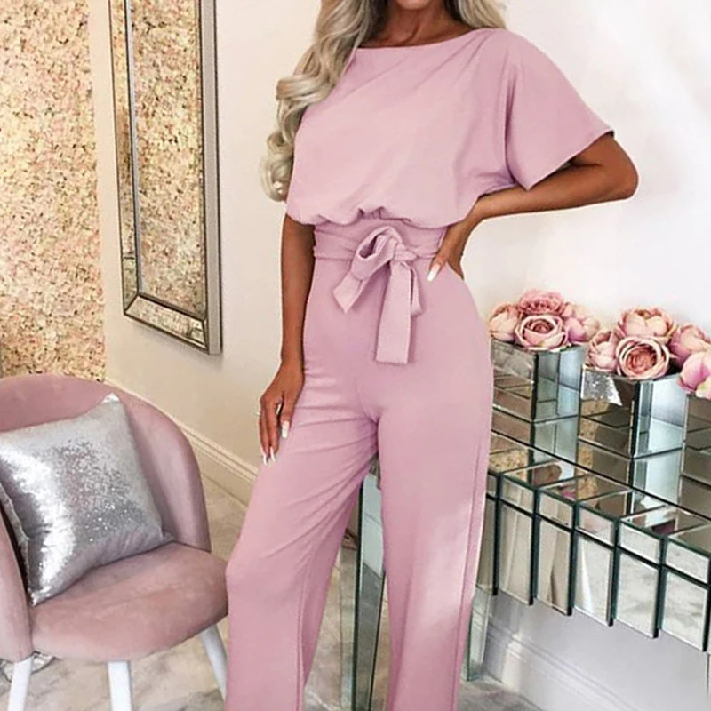Solid High Waist Jumpsuit With Belt - Image 7
