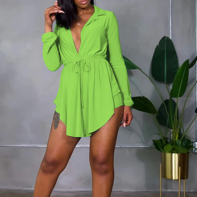 Solid Overlap Belted Asymmetrical Hem Top & Shorts Set - Image 2