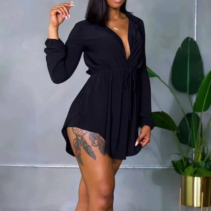 Solid Overlap Belted Asymmetrical Hem Top & Shorts Set - Image 6