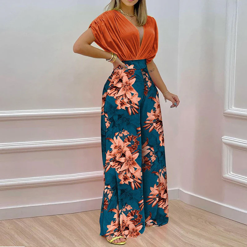 Solid Shirt & Floral Print Loose Pants Set - Image 5