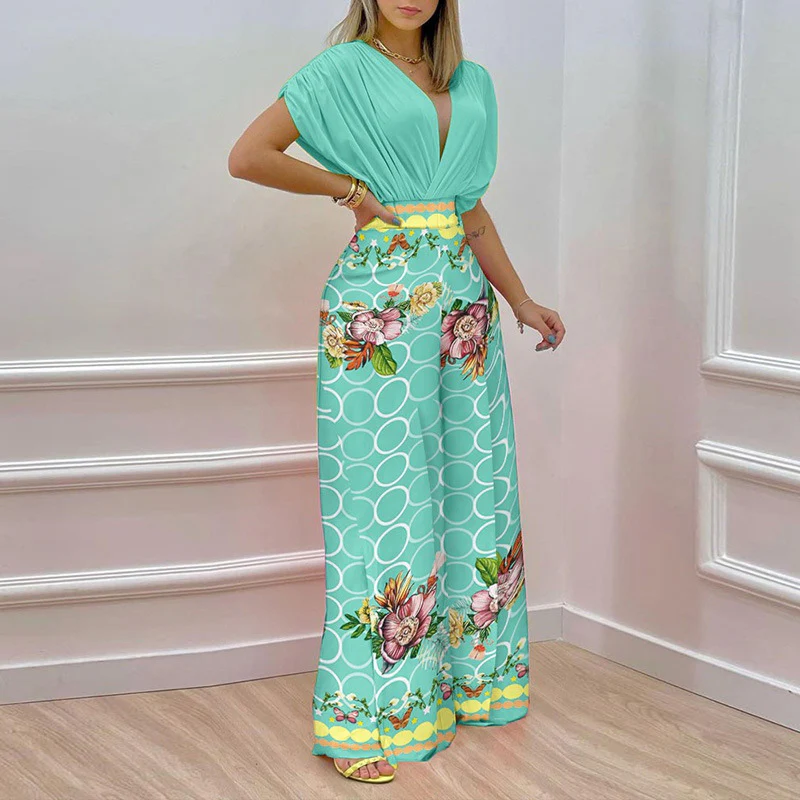 Solid Shirt & Floral Print Loose Pants Set - Image 6