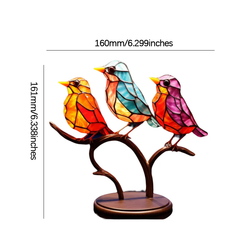 Stained Glass Birds on Branch Desktop Ornaments - Image 12
