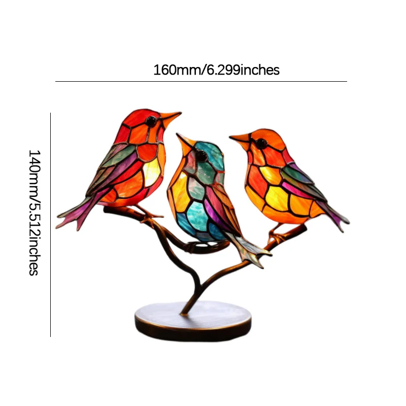 Stained Glass Birds on Branch Desktop Ornaments - Image 13