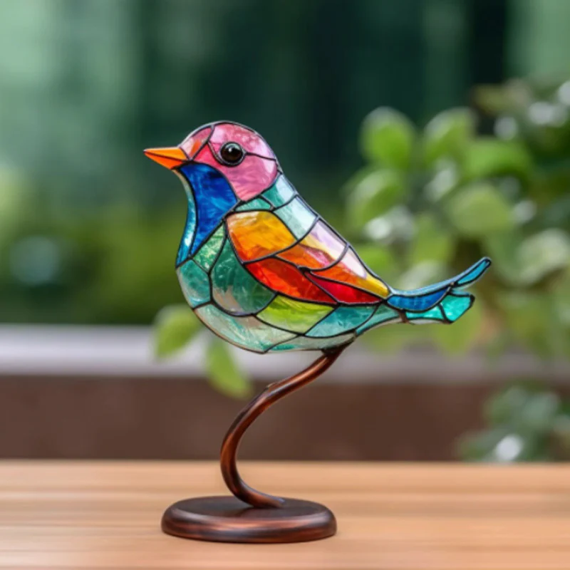Stained Glass Birds on Branch Desktop Ornaments - Image 2