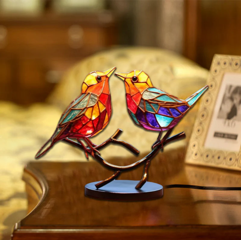Stained Glass Birds on Branch Desktop Ornaments - Image 3