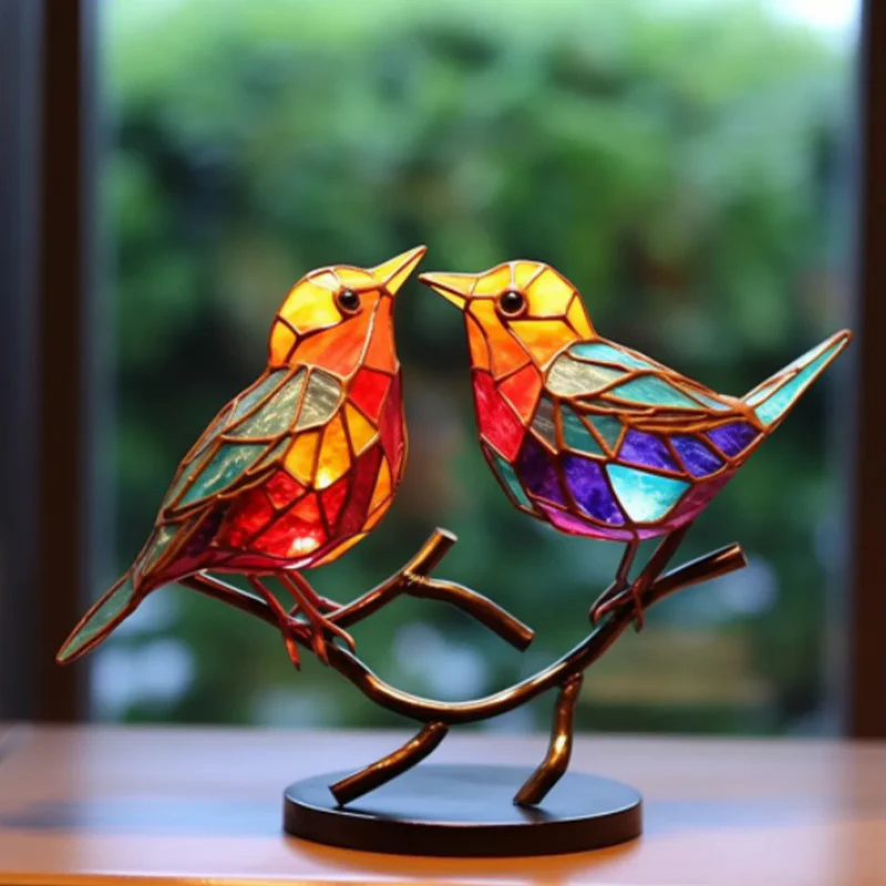 Stained Glass Birds on Branch Desktop Ornaments - Image 4
