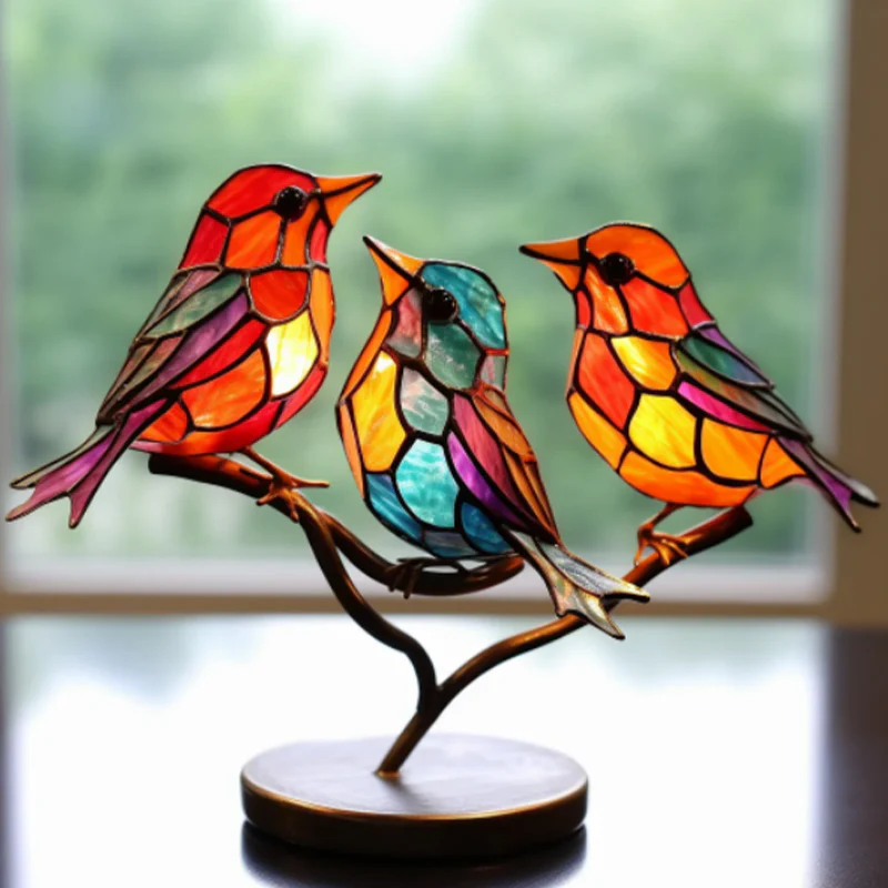 Stained Glass Birds on Branch Desktop Ornaments - Image 5