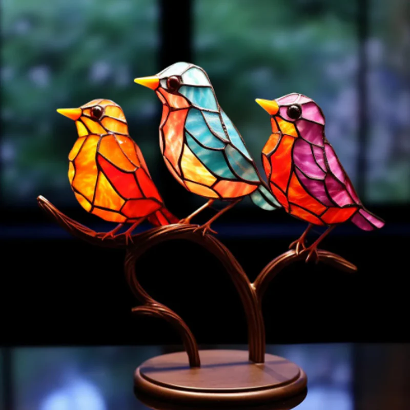 Stained Glass Birds on Branch Desktop Ornaments - Image 6