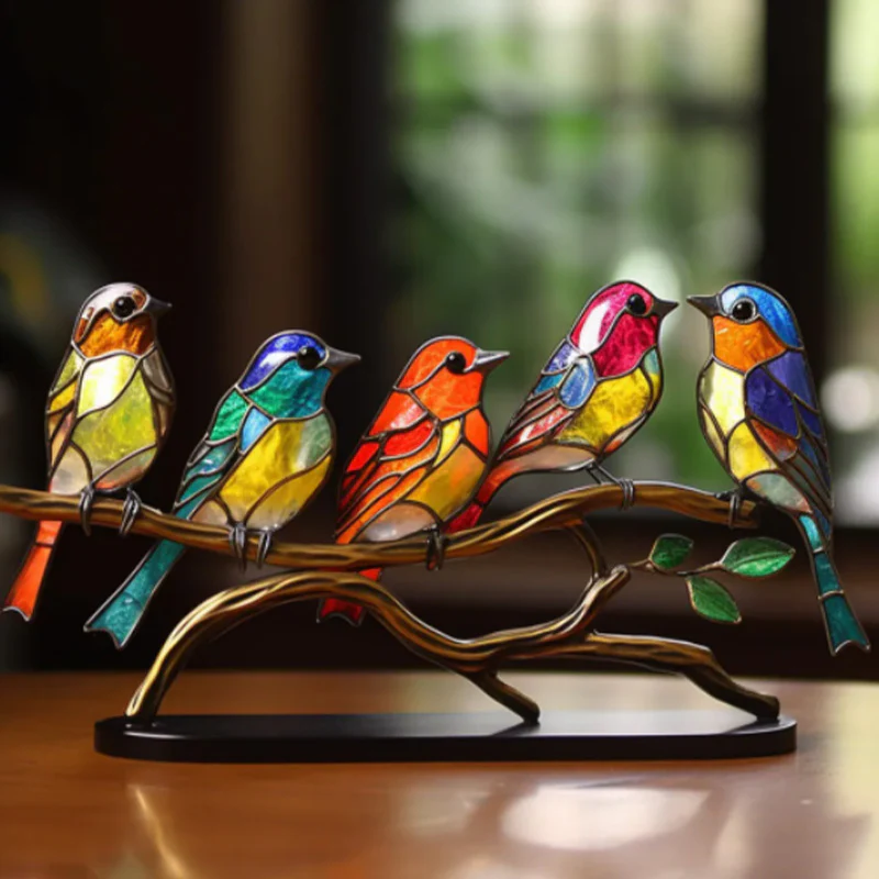 Stained Glass Birds on Branch Desktop Ornaments - Image 7