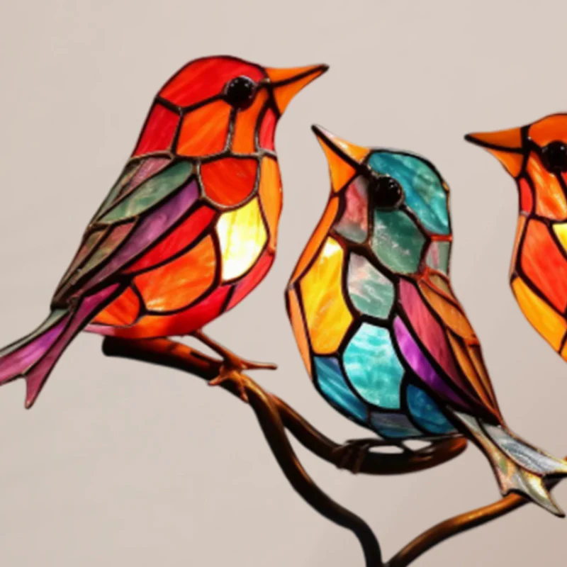 Stained Glass Birds on Branch Desktop Ornaments - Image 9