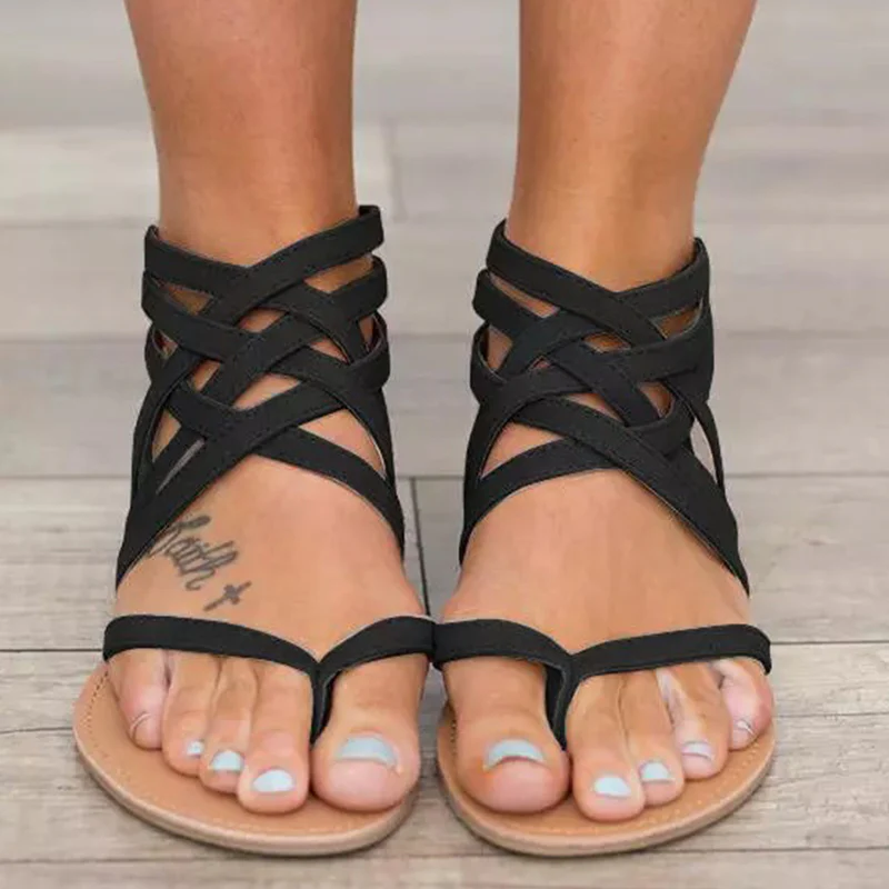 Summer Cross-Tied Zipper Flat Sandals - Image 3