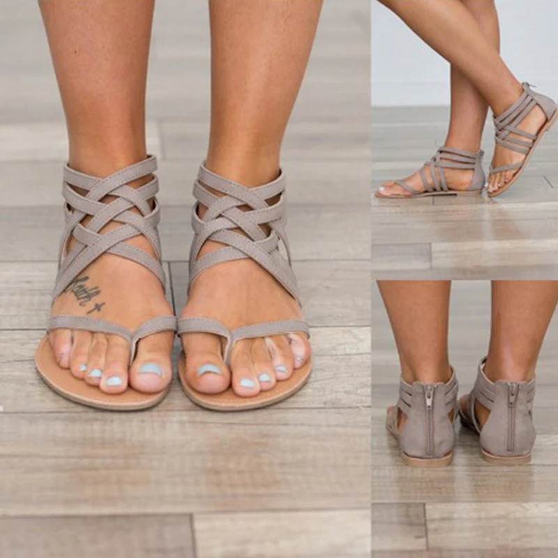 Summer Cross-Tied Zipper Flat Sandals - Image 5